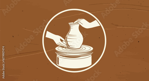 Hands shaping clay on a pottery wheel creating a vase.