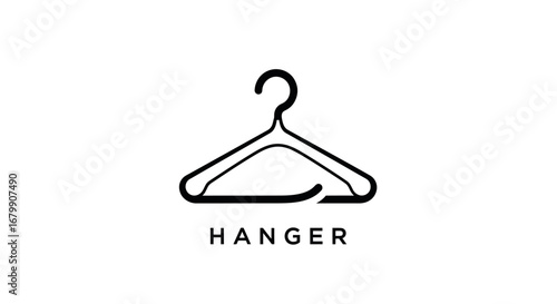 Minimalist Black Line Art Hanger Logo Design on White Background.