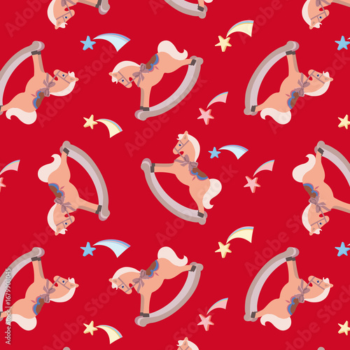 Pattern with cute toy rocking horse