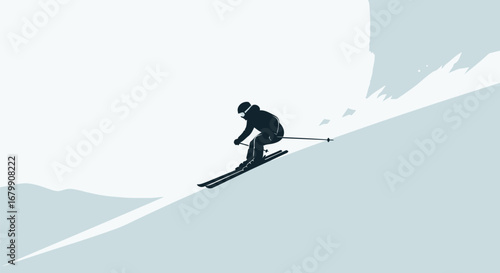 Skier in Motion on Snowy Slope.