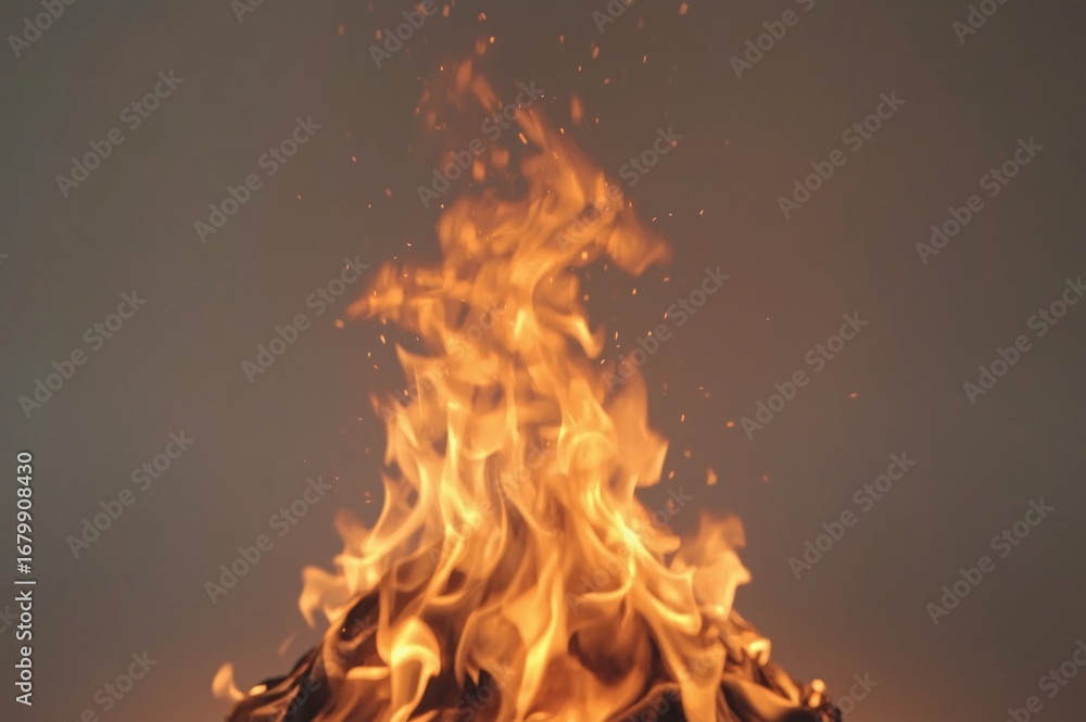 Fototapeta premium Fiery blaze, studio backdrop, sparks fly, burning intensely