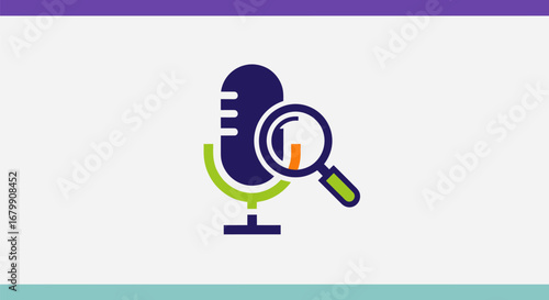 Audio analysis icon with microphone and magnifying glass.