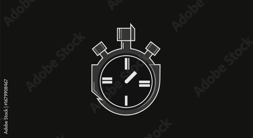 Stopwatch icon on black background representing time and precision.