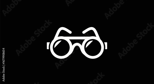 White eyeglasses icon on black background for technology design.