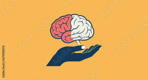 Brain in Hand: Mental Health and Cognitive Support Illustration.
