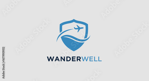 Wanderwell Travel Protection Logo with Airplane and Shield.