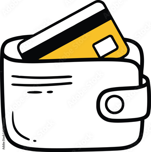 Wallet with credit card icon isolated on white background representing money, finance, payment, and banking transactions in business, commerce, and retail sectors