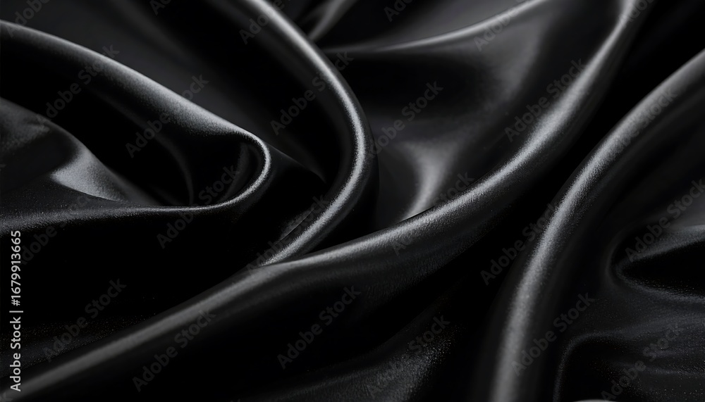 Fototapeta premium Luxurious Black Silk Fabric Texture Elegant Draped Satin Background