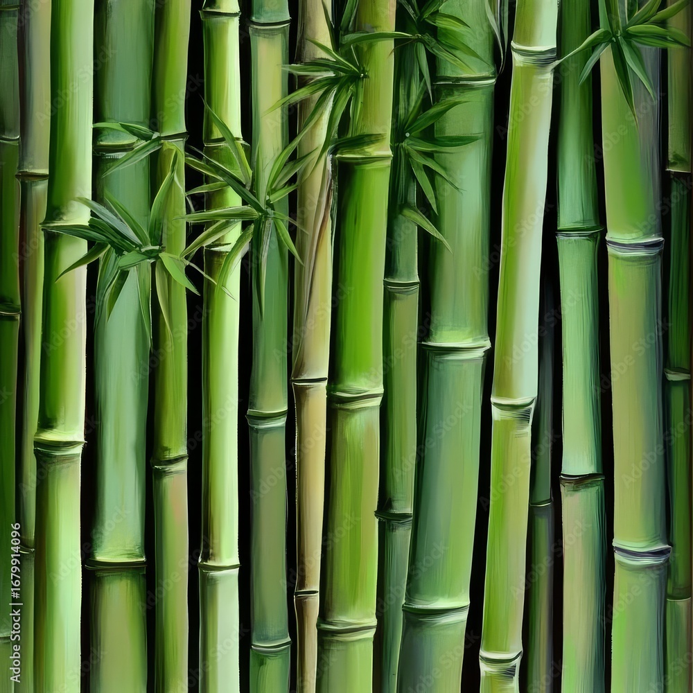 Fototapeta premium Lush green bamboo stalks in a serene setting