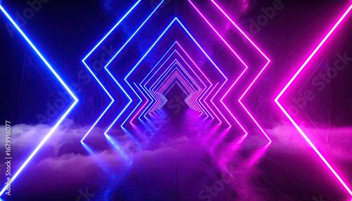 Neon Chevron Tunnel with Pink and Blue Glowing Lights