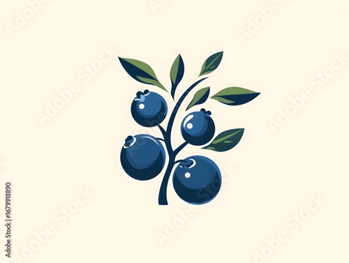 Organic Blueberry Illustration | Fresh Blue Berries on Branch in Nature - Healthy Vegan Food Concept