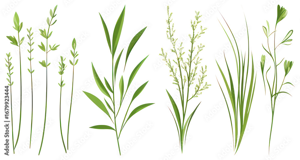 Fototapeta premium PNG Vibrant green botanical illustrations, element set on transparent background