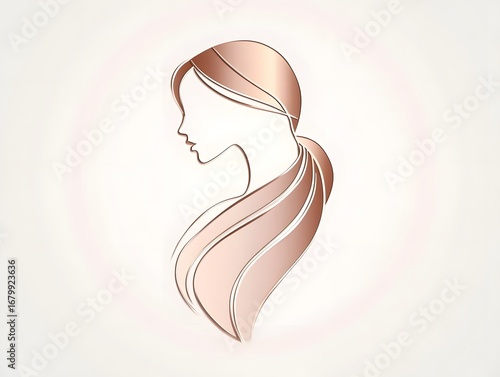 Elegant Hair Design Silhouette: Feminine Beauty and Modern Art in Rose Gold Vector