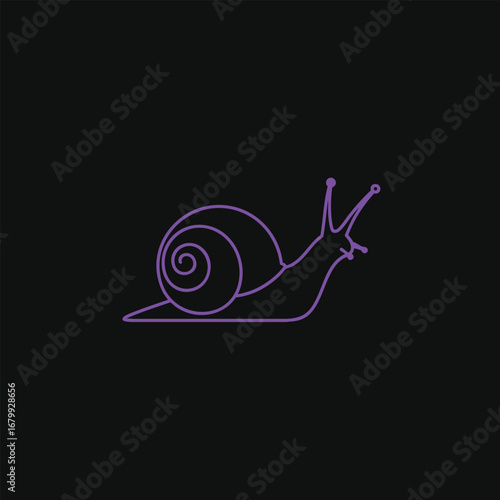 Minimalist line drawing of a snail with a spiral shell on a dark background, symbolizing slow movement and nature