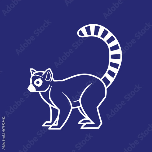 Stylized illustration of a lemur with a striped tail, set against a solid background, showcasing its playful nature