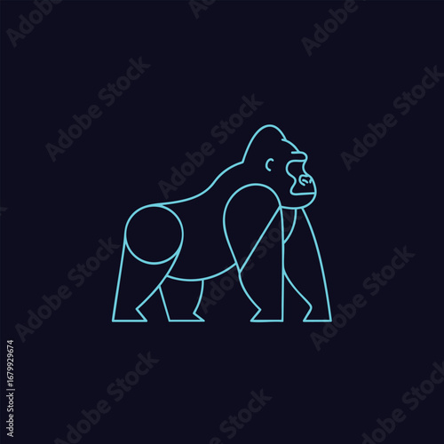 Stylized illustration of a gorilla in a minimalist design, showcasing its powerful stance against a dark background