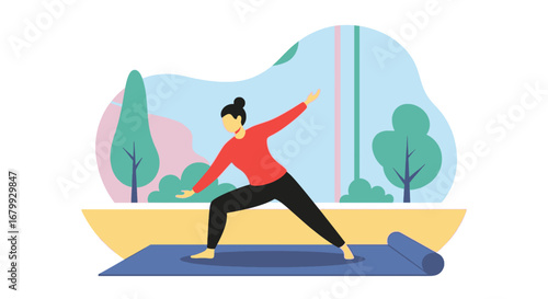 Woman practicing yoga in an outdoor setting, demonstrating balance and mindfulness for a healthy lifestyle. Ideal for fitness, wellness, and self-care concepts.