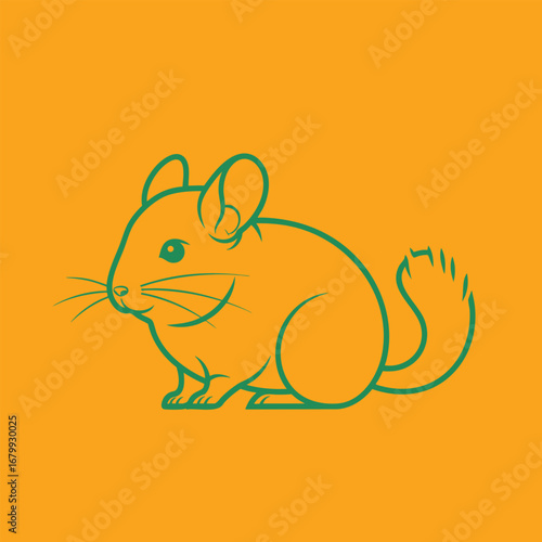 Cute cartoon-style illustration of a chinchilla sitting on an orange background, ideal for children's book covers or educational materials