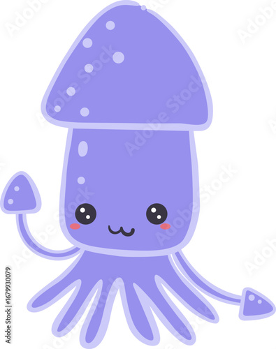 Cute squid with flower character illustration for decoration on marine life, sea,ocean , aquarium and nautical concept.