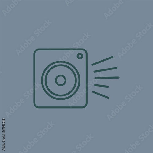 Simple illustration of a speaker emitting sound waves on a muted blue background, suitable for music or audio-related content