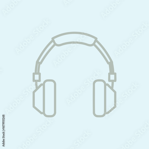 Minimalist design of a pair of headphones on a soft blue background, symbolizing music enjoyment and audio technology