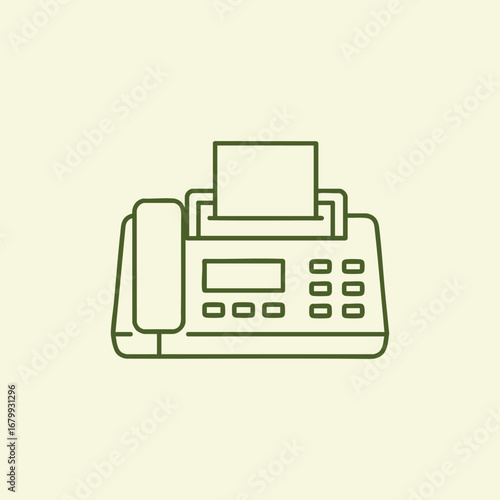 Illustration of a vintage fax machine with a paper document being sent, set against a minimalist background