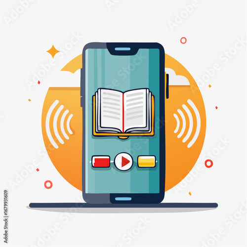 Digital Audiobook On Smartphone Screen Illustration