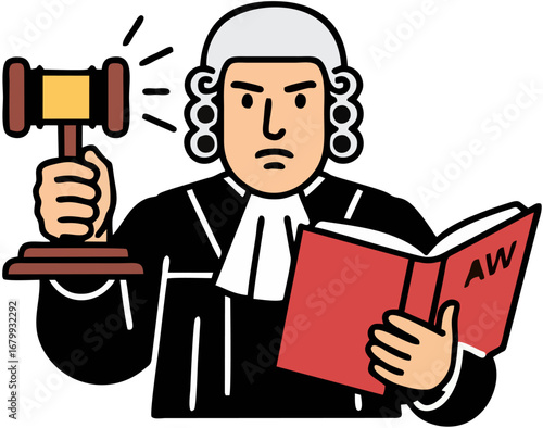 Judge reading law book simple illustration