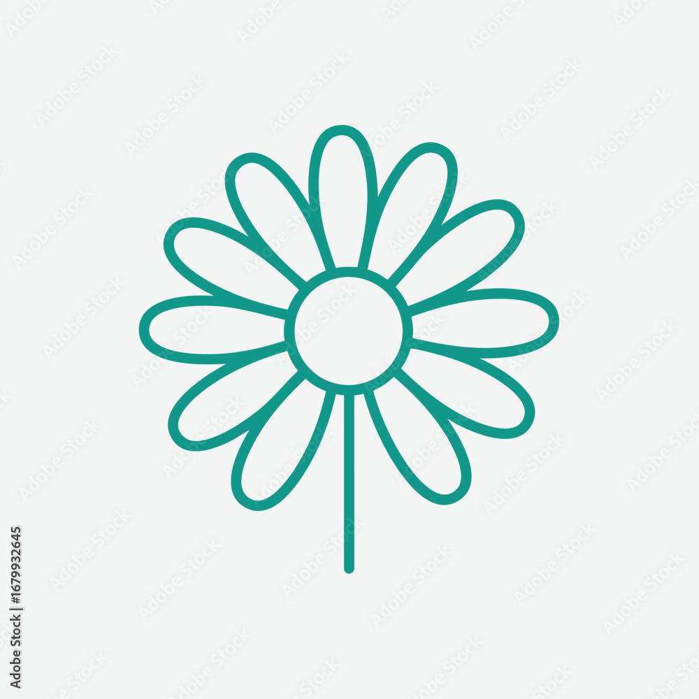 Fototapeta premium A simple illustration of a daisy flower with a circular center and elongated petals on a plain background