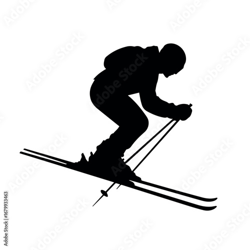 Skiing silhouette vector image for winter sports and outdoor activities with ski poles and ski gear design 100