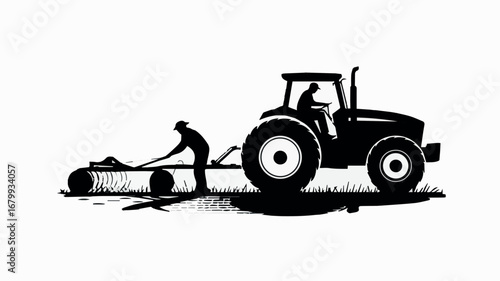 Tractor farming agriculture farmer silhouette rural field farm machinery cultivating land equipment 100