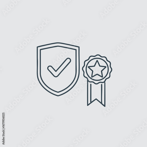Iconic symbols representing quality assurance and certification, showcasing a shield and a star badge on a minimalistic background