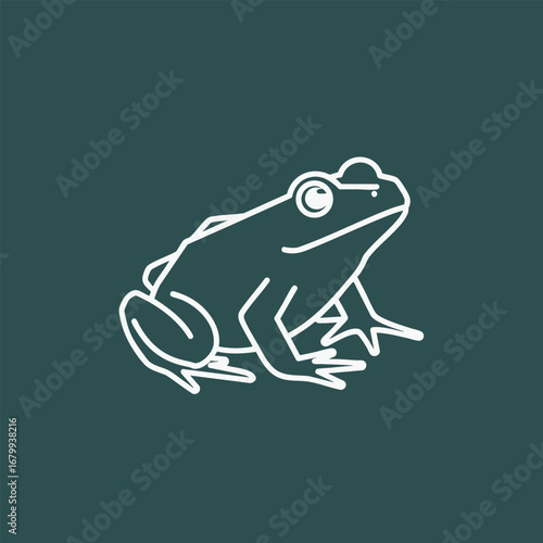 A minimalist illustration of a frog sitting on a dark background, showcasing its unique features and natural habitat