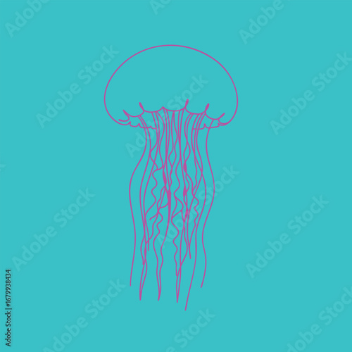 Vibrant illustration of a jellyfish swimming gracefully in a turquoise ocean, showcasing its delicate tentacles in motion
