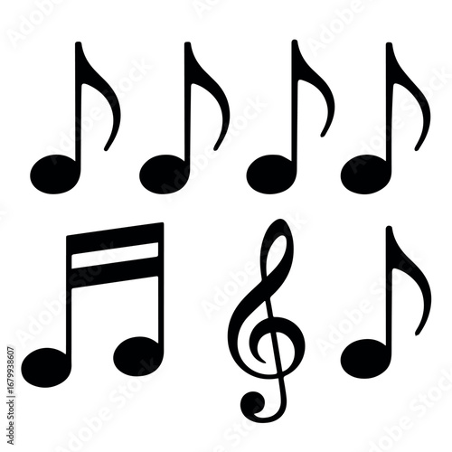 Music notes vector illustration featuring treble clef and various note symbols for musical notation design