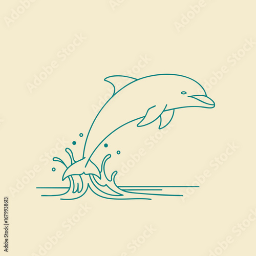 A playful dolphin leaps joyfully above ocean waves, showcasing its agility against a serene background