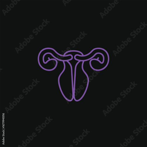 Abstract illustration of female reproductive system in purple on a black background, suitable for educational and health-related content