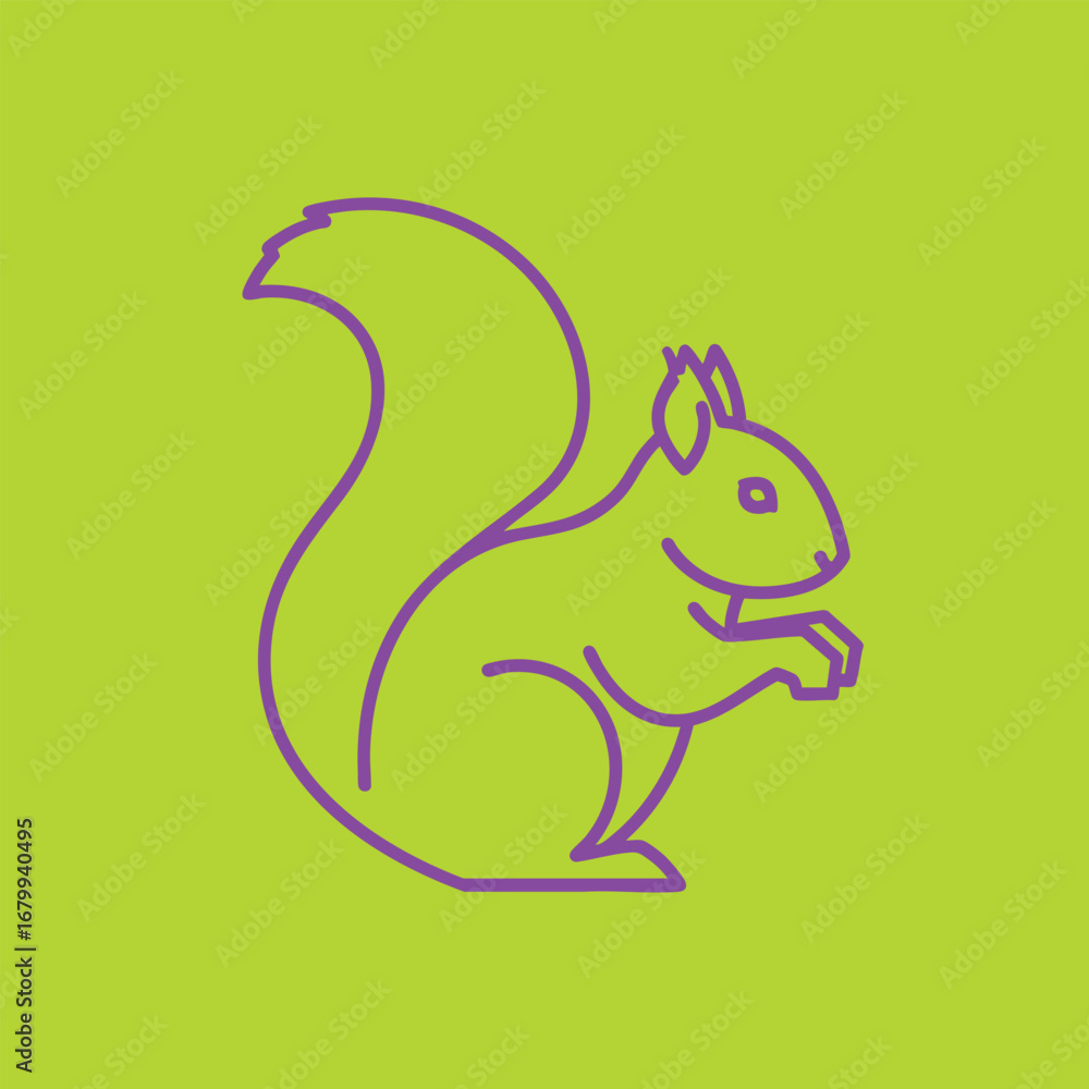 Obraz premium Vibrant illustration of a playful squirrel in a bright green background, showcasing wildlife in a fun and modern style