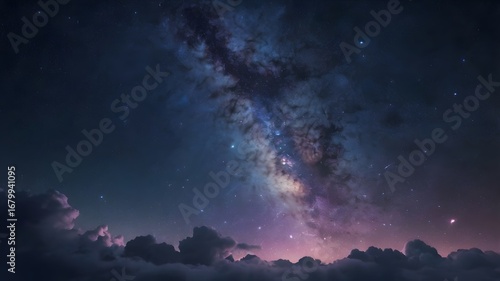 Dreamy night sky wallpaper – A highly stabilized starry sky with glowing Milky Way and soft gradient tones of blue and purple, minimal yet enchanting 3