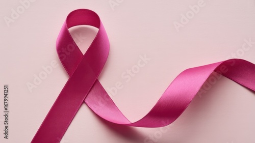 Closeup shot of a pink ribbon, a symbol of breast cancer awareness, isolated on white background