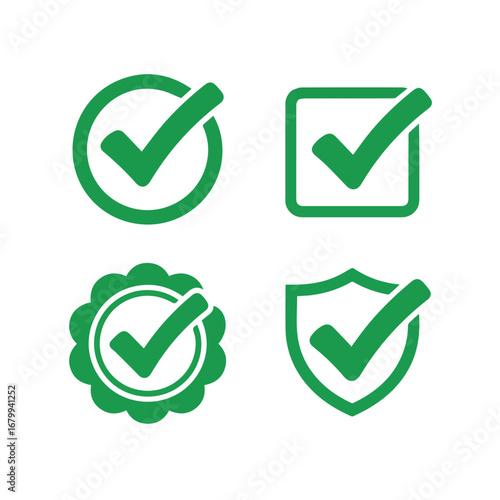 Green check mark vector icons set for approval success and verification design elements confirmation 100