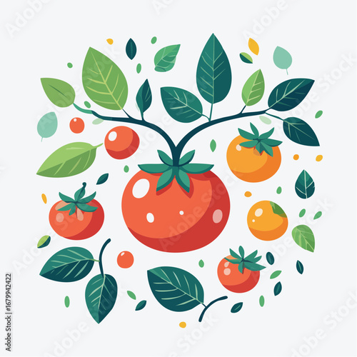 Circular Tomato Design With Leaves