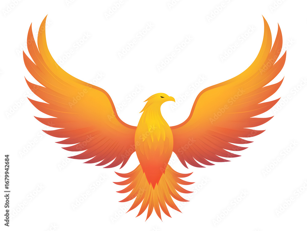 Obraz premium Phoenix Illustration in Flames: Mystical Bird Symbol of Rebirth and Strength - Vector Emblem of Creative Mythology & Spiritual Symbolism