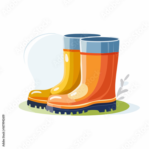 Pair Of Bright Orange And Yellow Rubber Boots