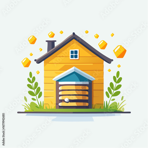 Yellow Pixel Art Home Illustration With Gems