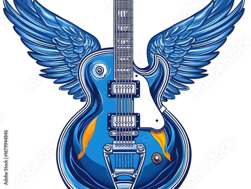 Electric Guitar with Wings Illustration: Bold & Colorful Musical Art Design