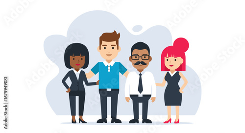 Diverse team of smiling business professionals demonstrating collaboration and support. Ideal for concepts of teamwork, HR, corporate culture, and successful partnerships.