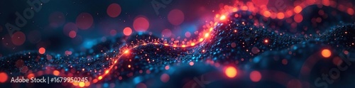 Intricate network of glowing nodes and lines connecting and interacting, representing digital communication or neural pathways ,  node connection,  lines,  graphic