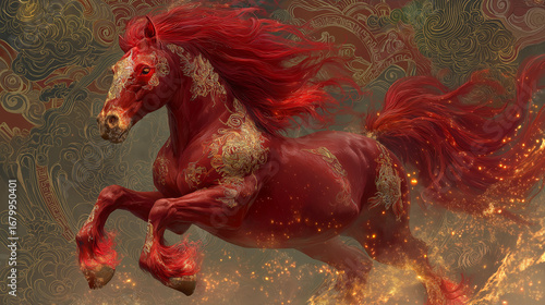 red horse and fiery sparks