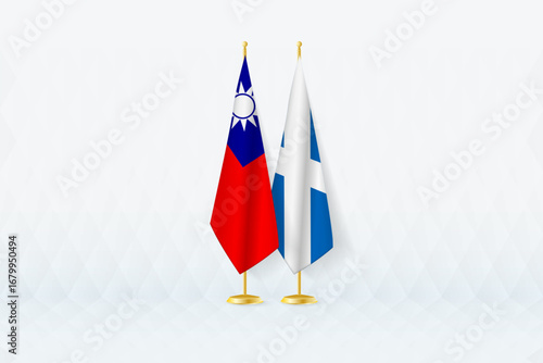 Taiwan and Scotland Flags Side by Side, Symbol of International Partnership.